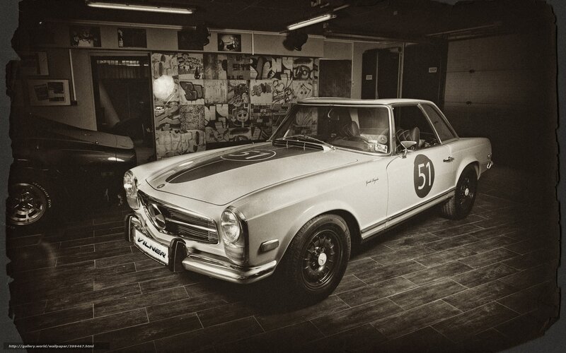 Classic race car in garage