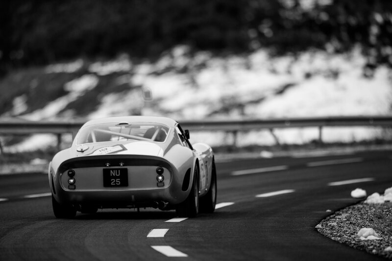 Classic race car on a winding road