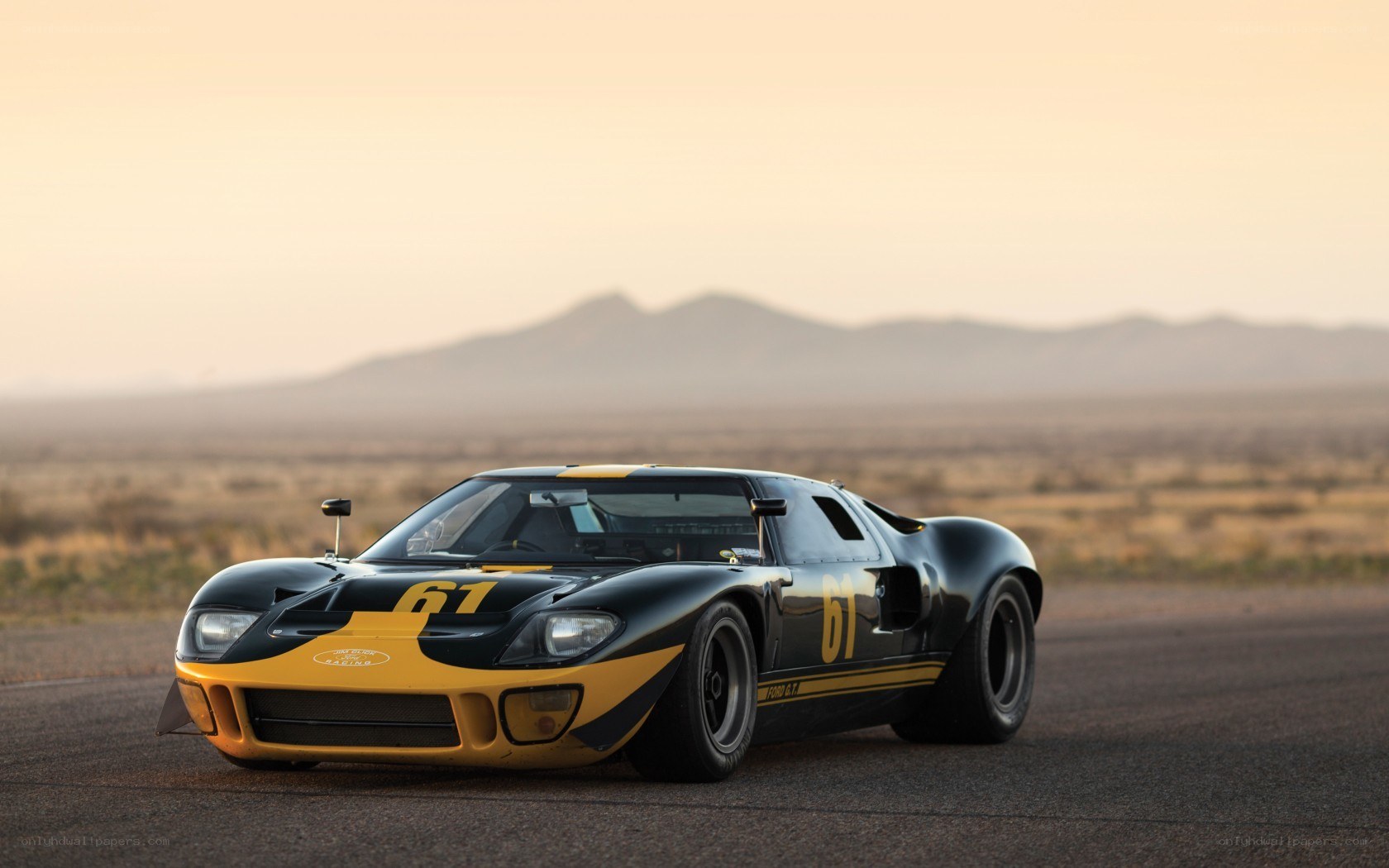 Classic race car on desert road