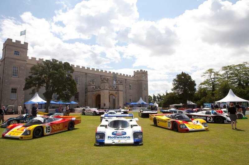 Classic race cars at a castle event