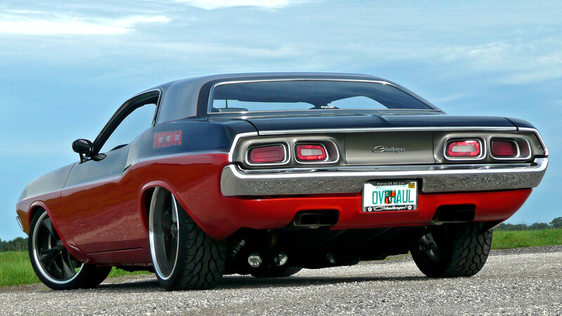 classic red and black muscle car