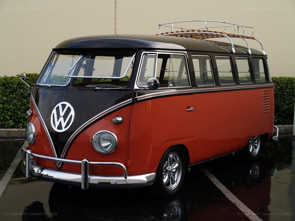 Classic red and black VW bus