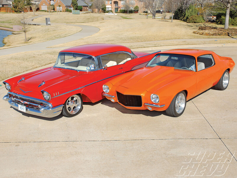 Classic red and orange cars