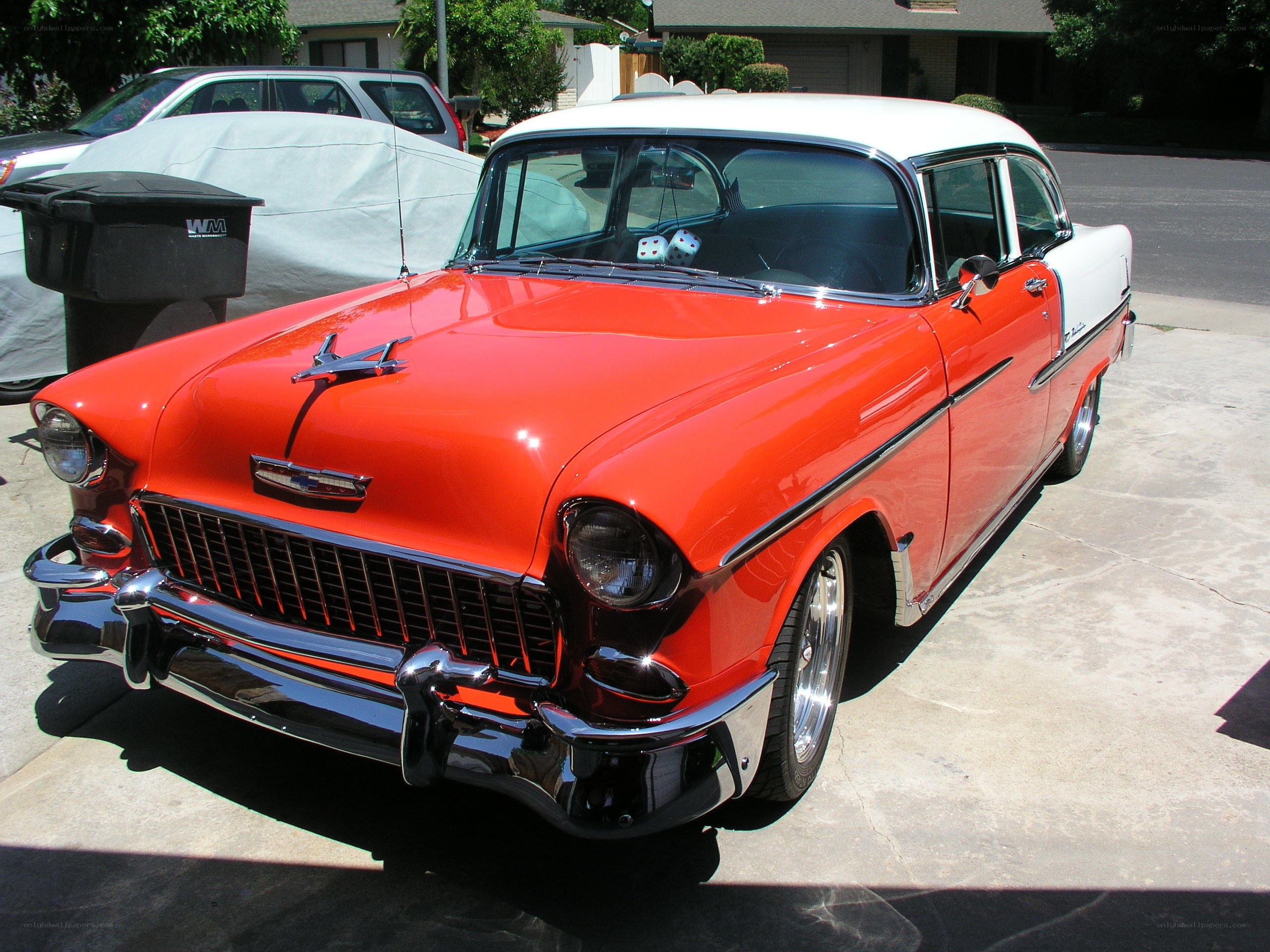 Classic red and white car