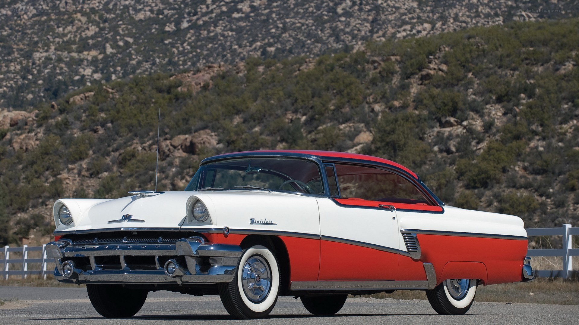 Classic red and white car