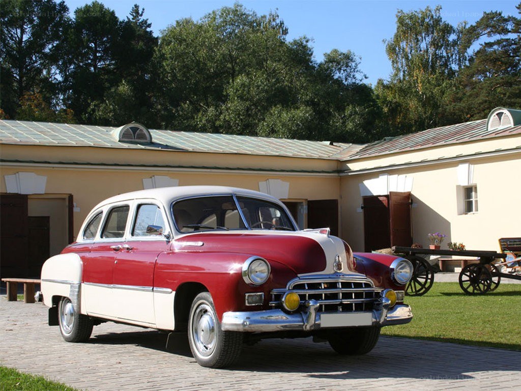 Classic red and white car