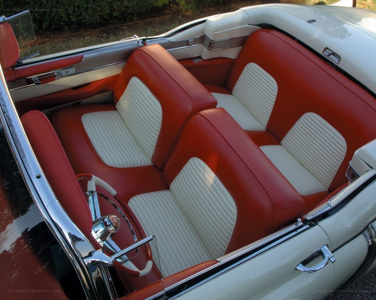 Classic red and white car interior