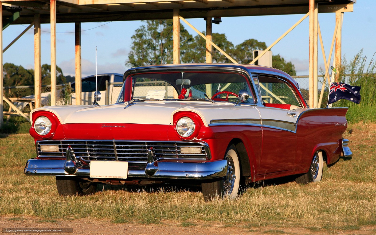 Classic red and white car