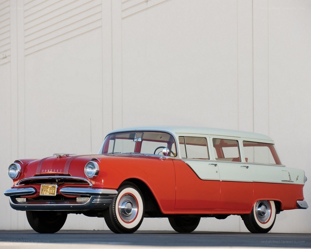 Classic red and white station wagon