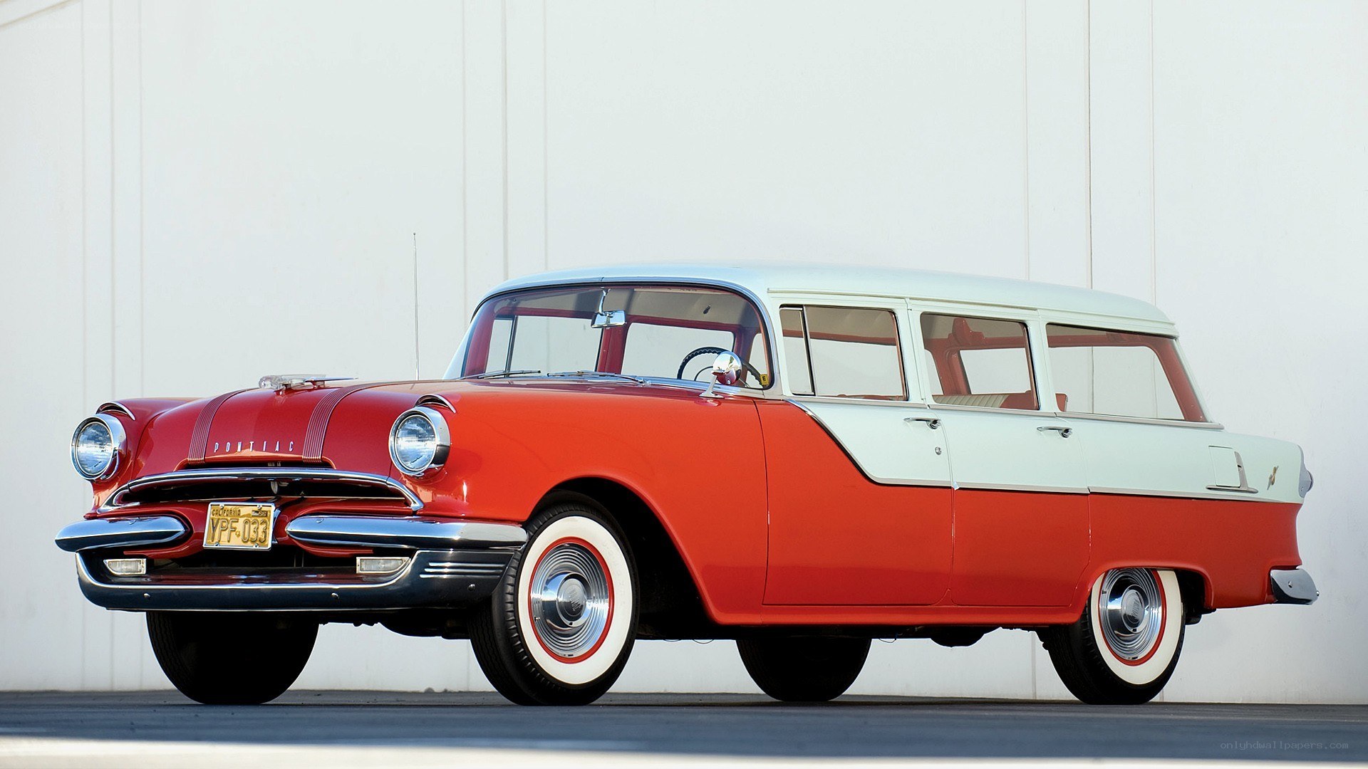 Classic red and white station wagon