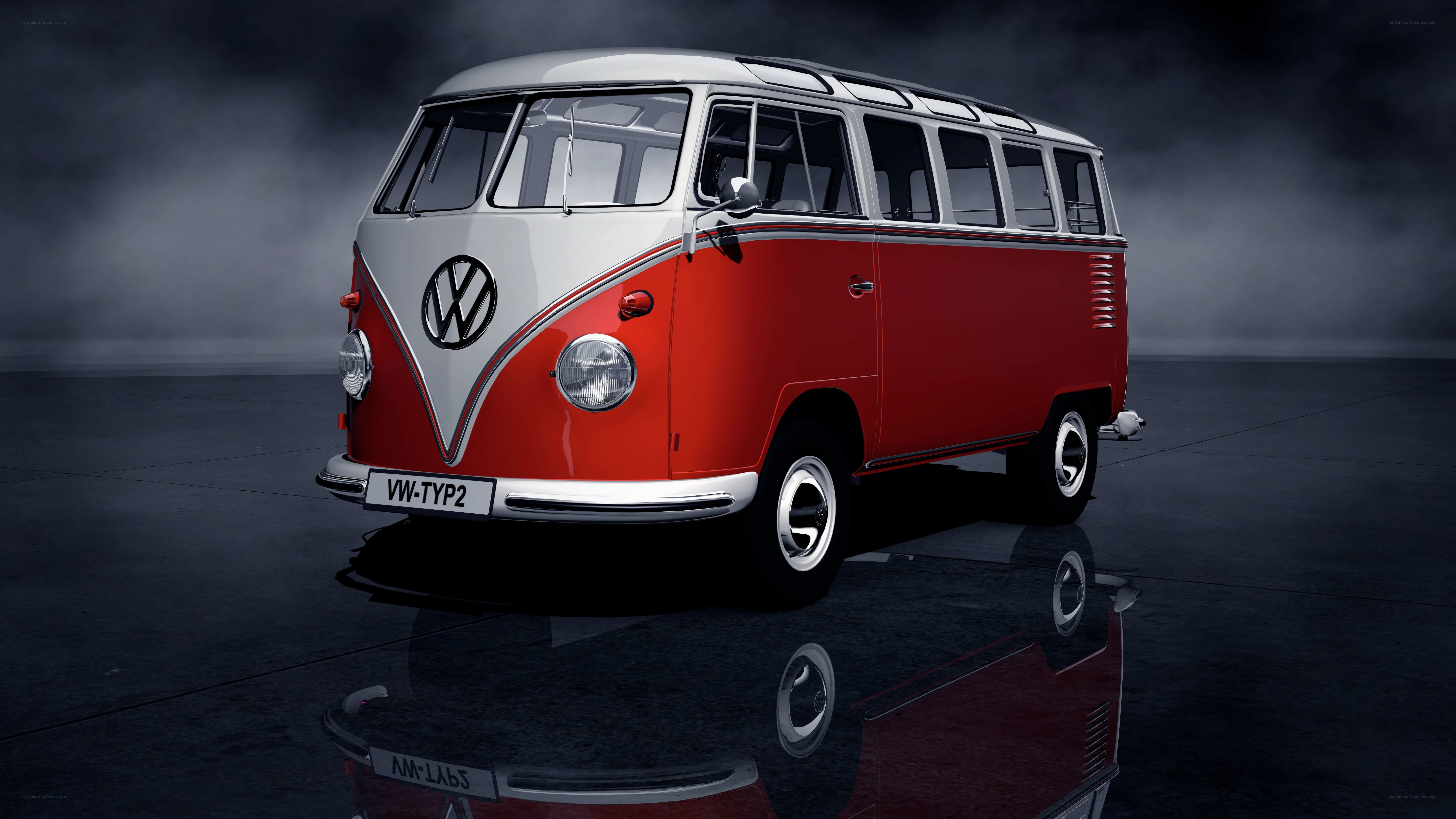 Classic red and white VW bus