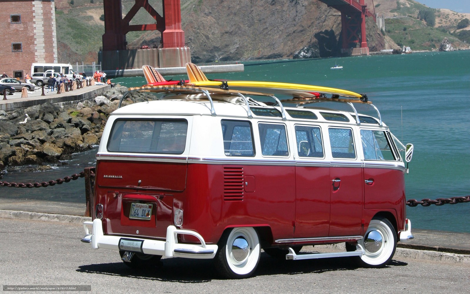 Classic red and white VW bus