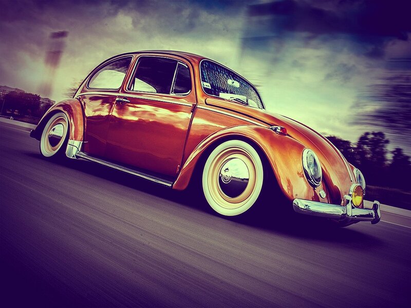 classic red beetle in motion