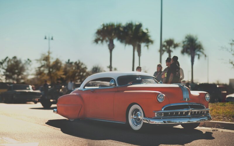 Classic red car at a show