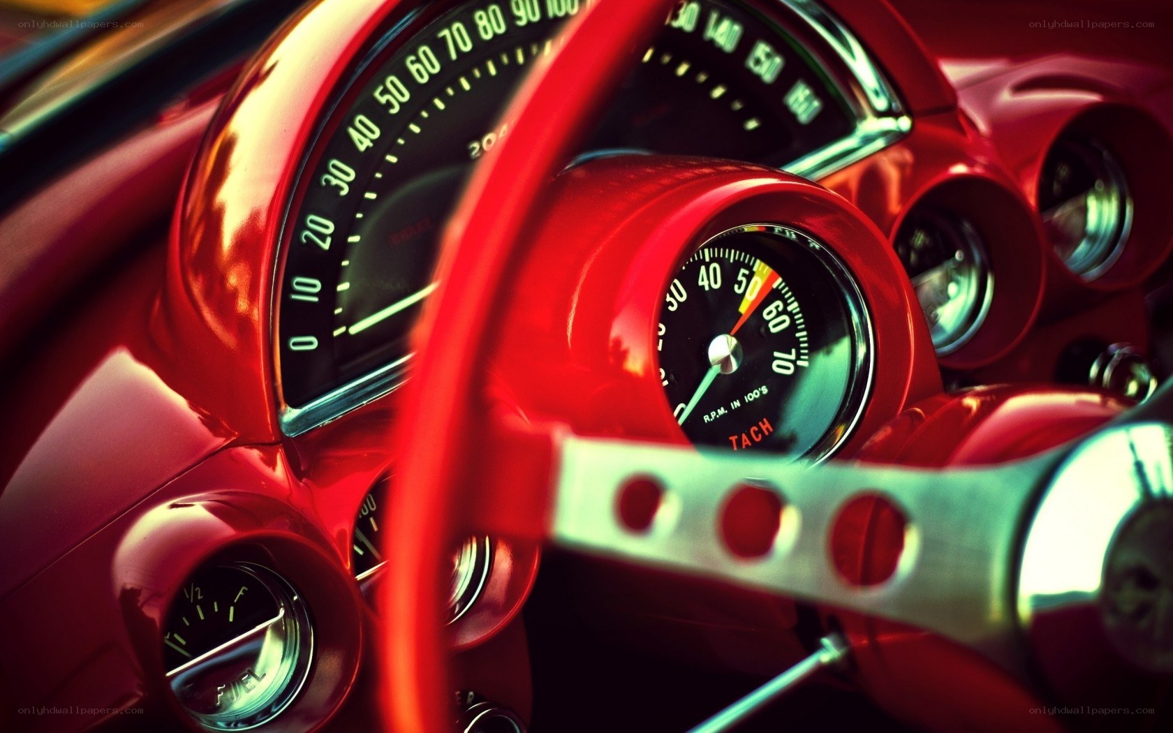 classic red car dashboard