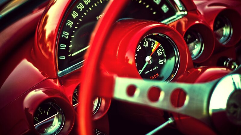classic red car dashboard