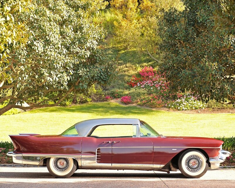 Classic red car in garden