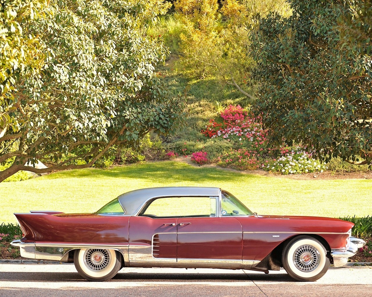 Classic red car in garden
