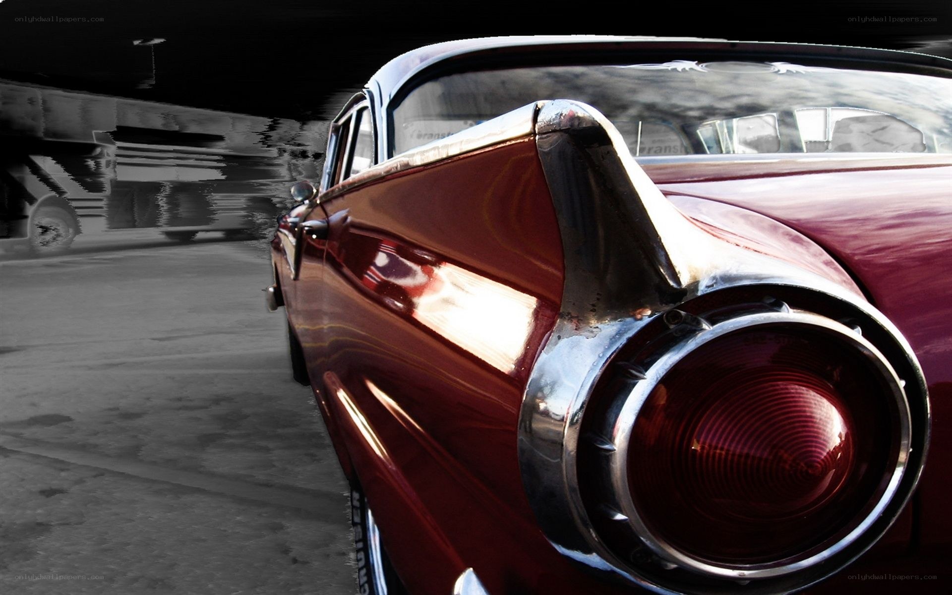 classic red car rear view