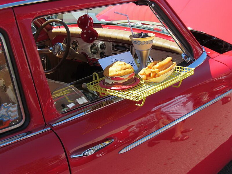 Classic Red Car with Food