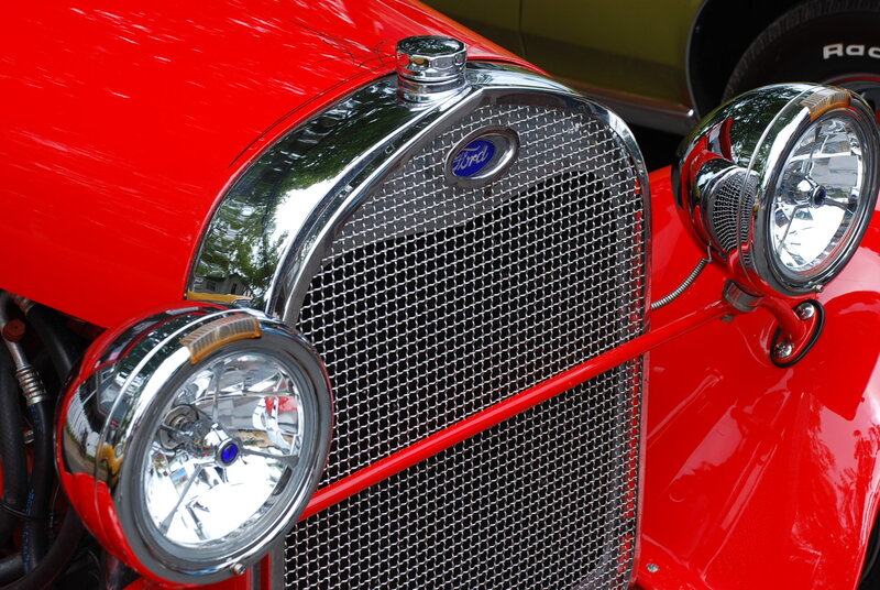 Classic red Ford car grille