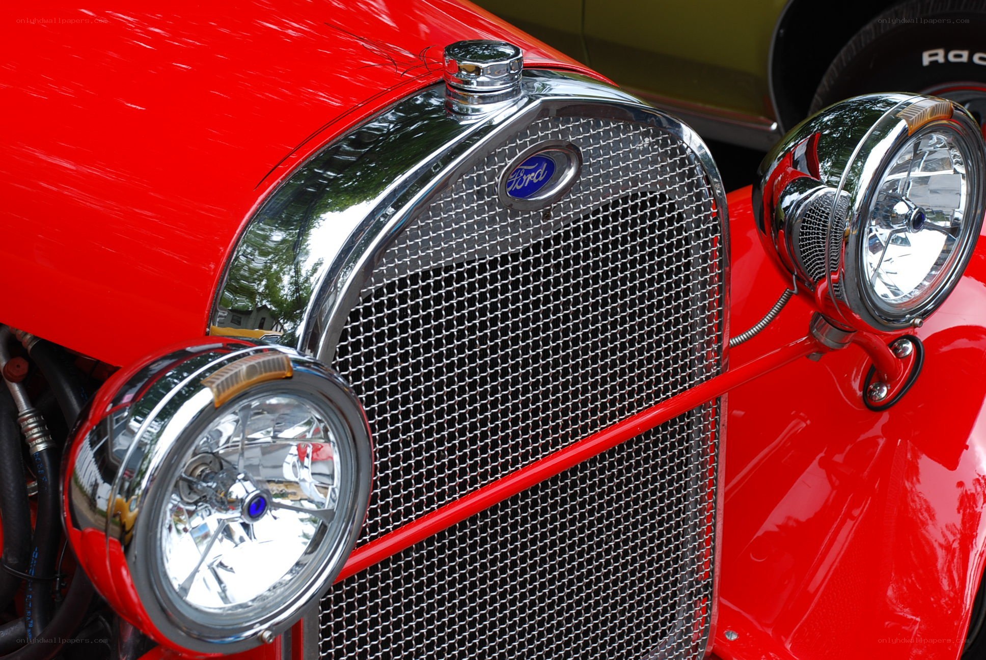 Classic red Ford car grille