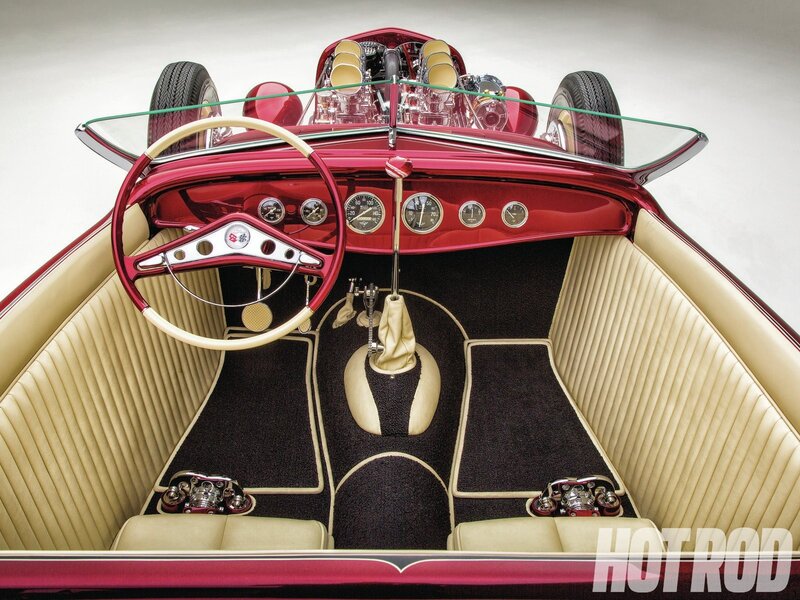 Classic red hot rod interior