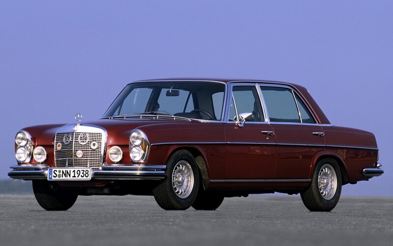 Classic red Mercedes-Benz sedan