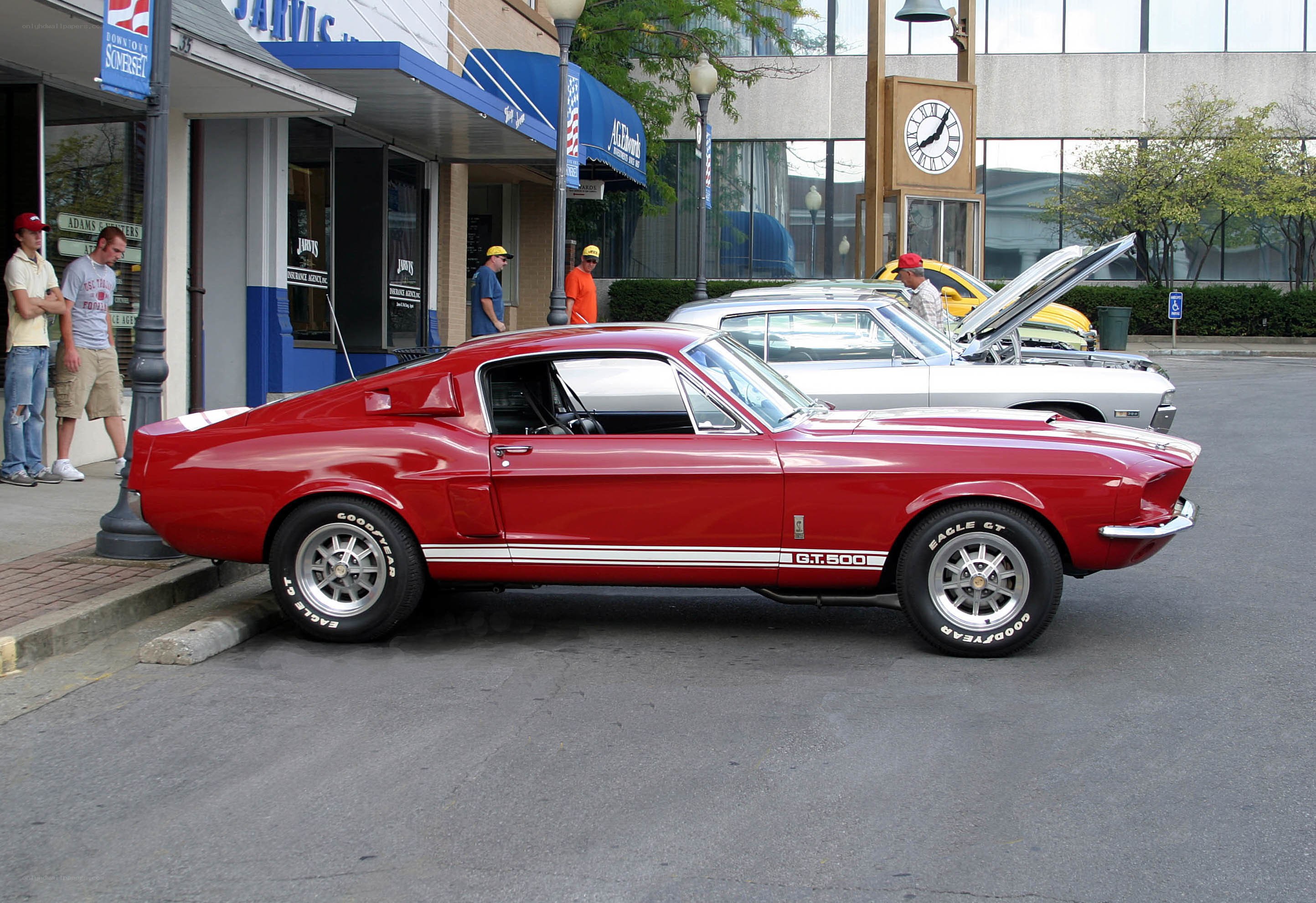 Classic red muscle car on display