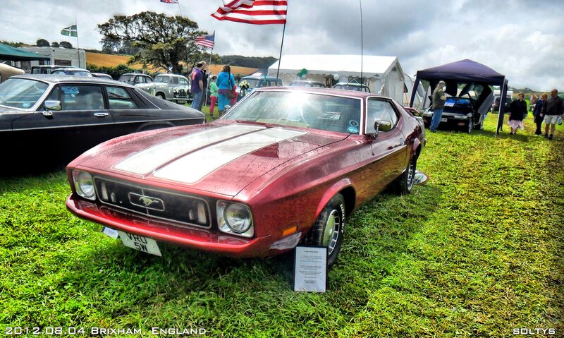 Classic red Mustang at car show