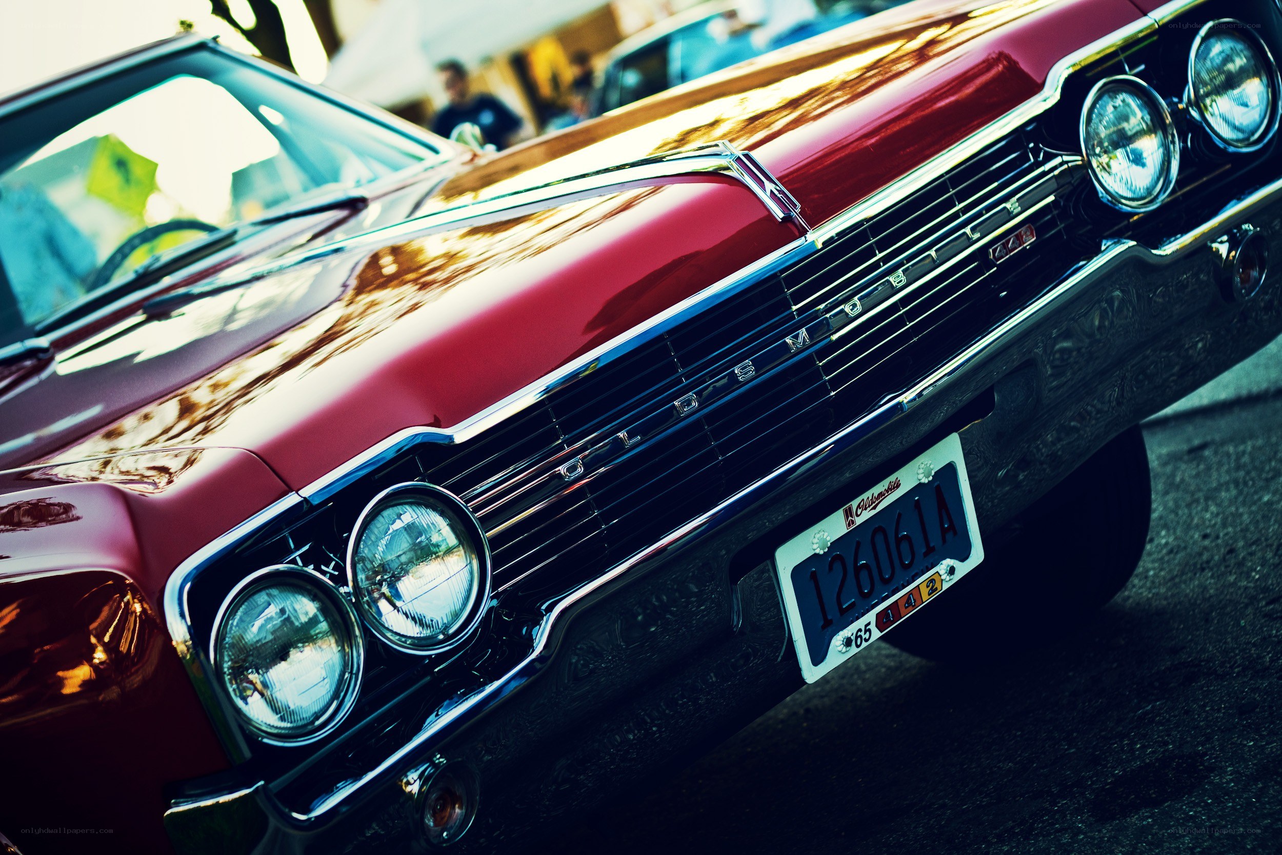 Classic red Oldsmobile front view