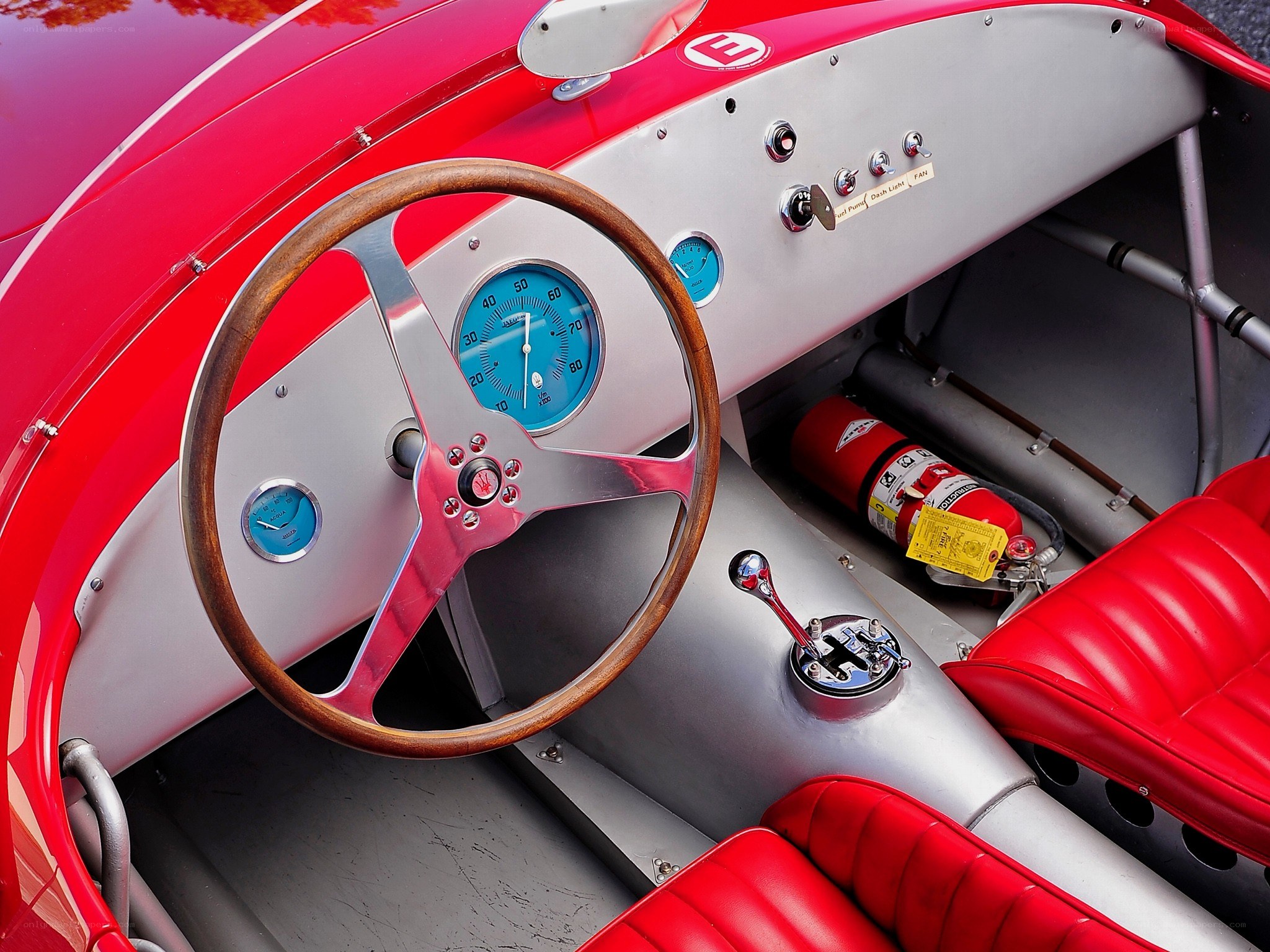 Classic red race car interior