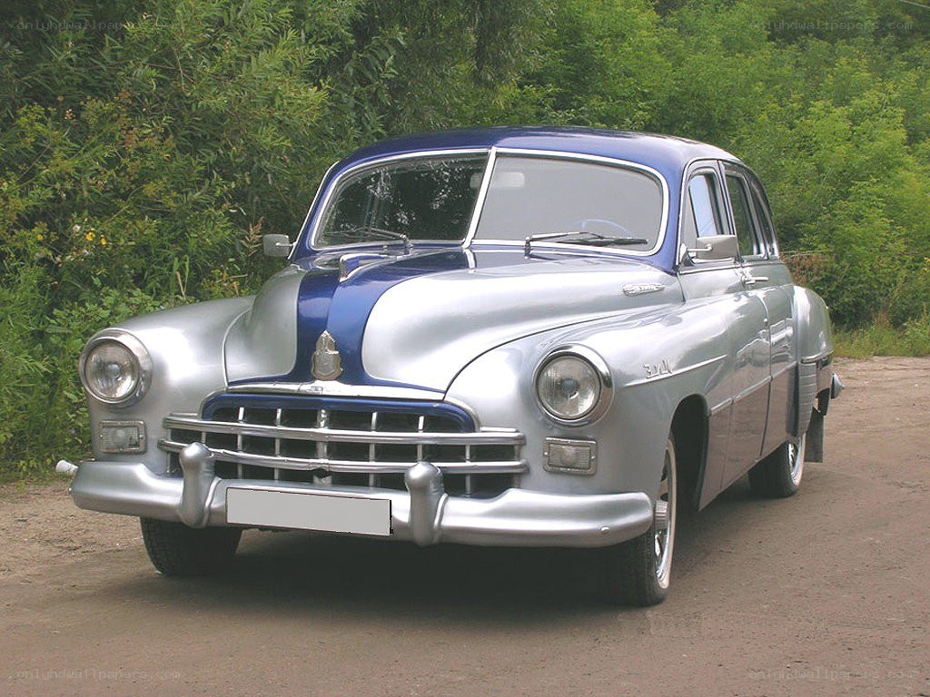 Classic silver and blue car