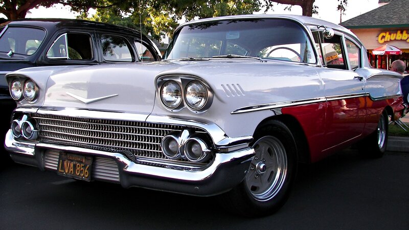 Classic silver and red car