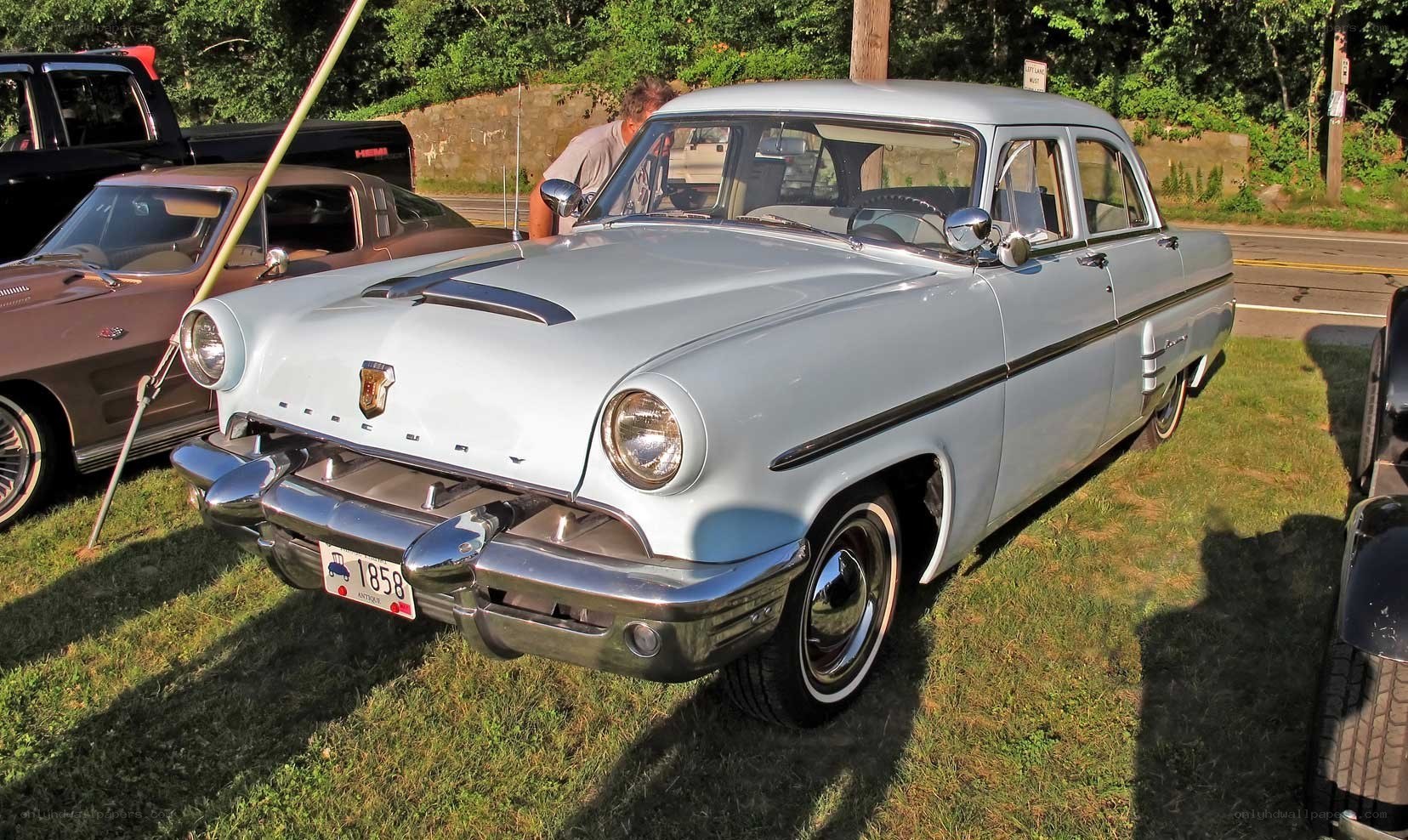 Classic silver car at a show