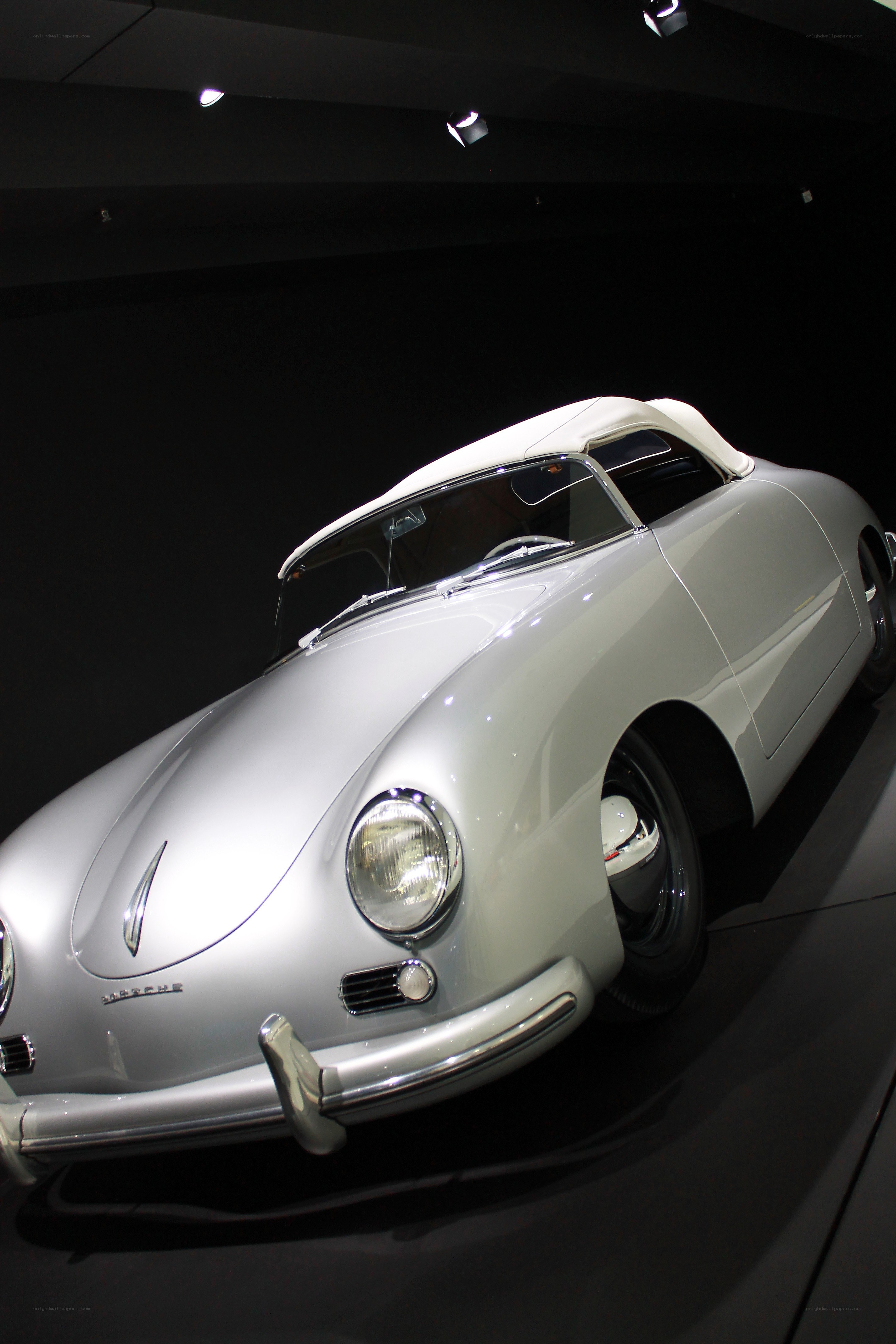 Classic silver Porsche convertible