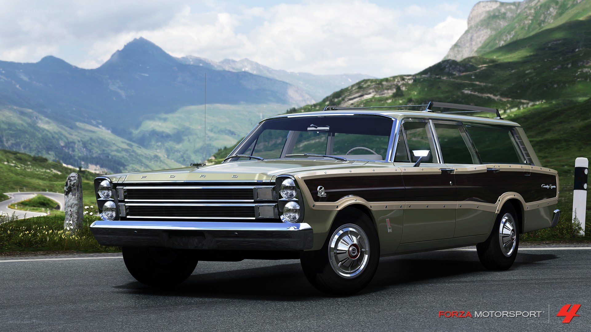 Classic station wagon in mountains