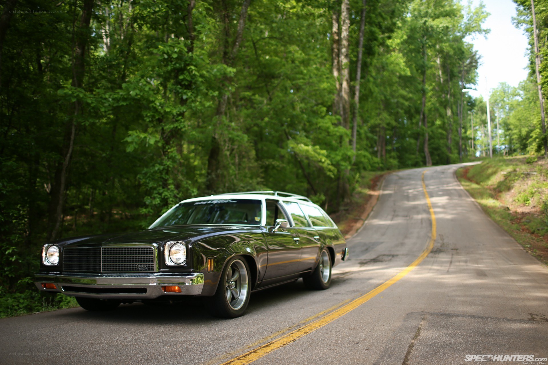 Classic station wagon on a forest road