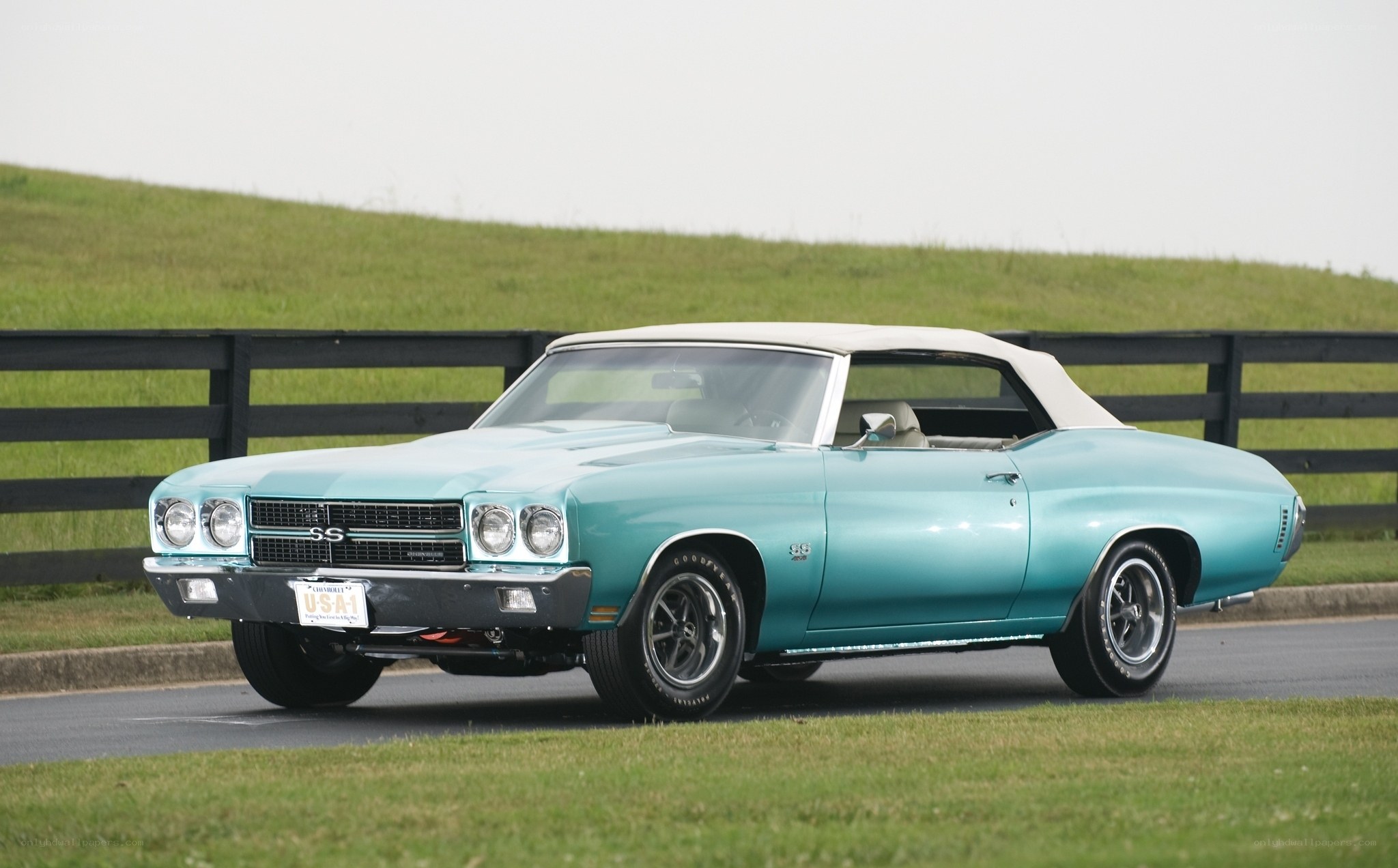 Classic teal convertible car