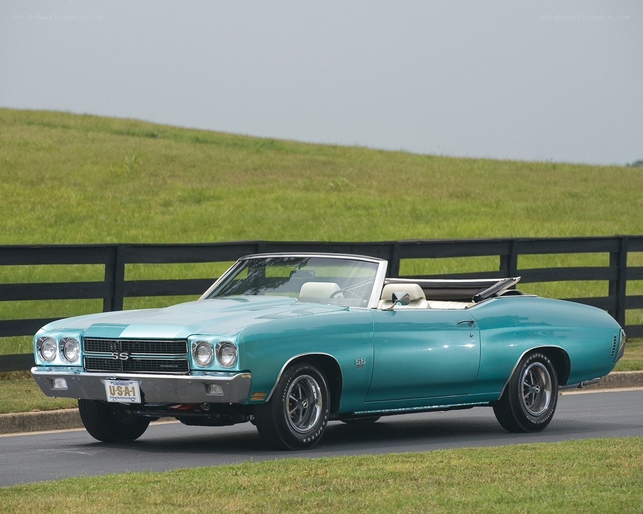 Classic teal convertible car
