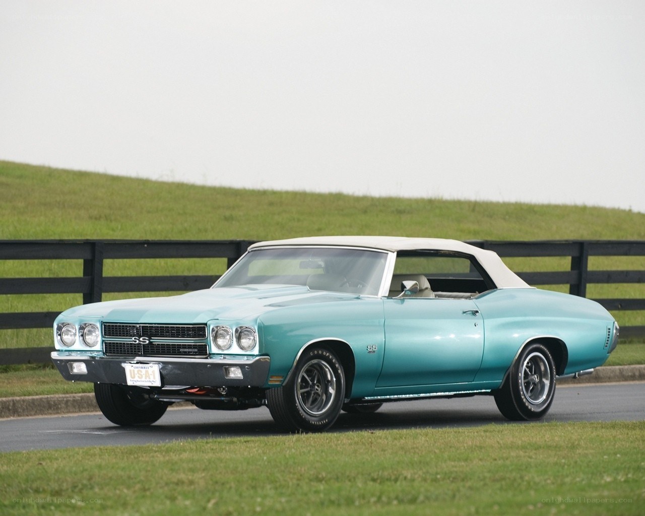 Classic teal convertible car