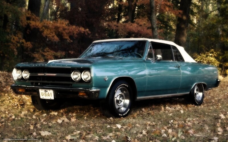 Classic teal convertible in autumn