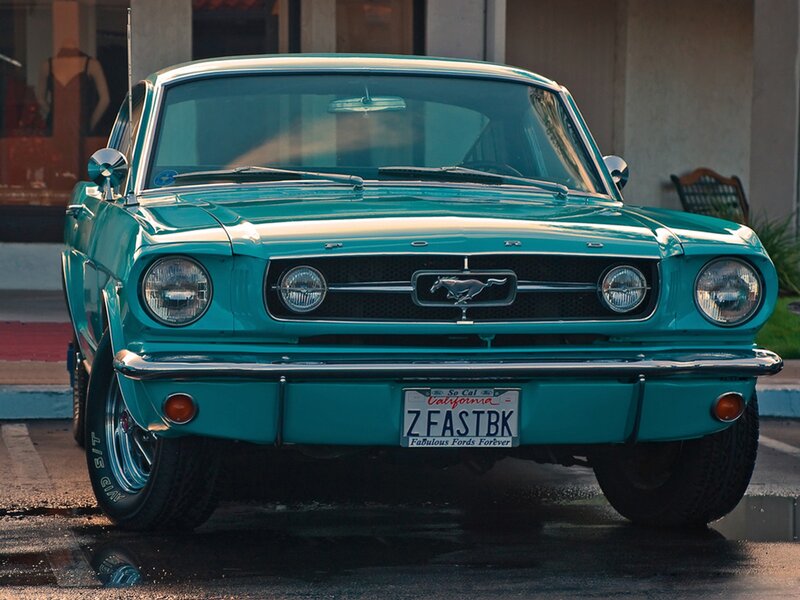 Classic teal Ford Mustang