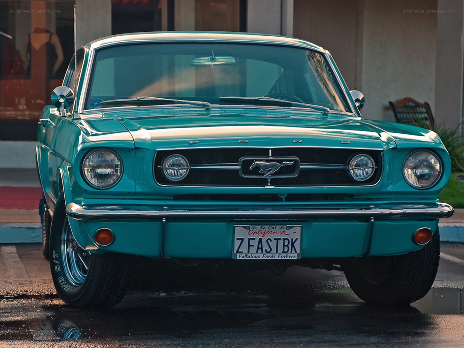Classic teal Ford Mustang