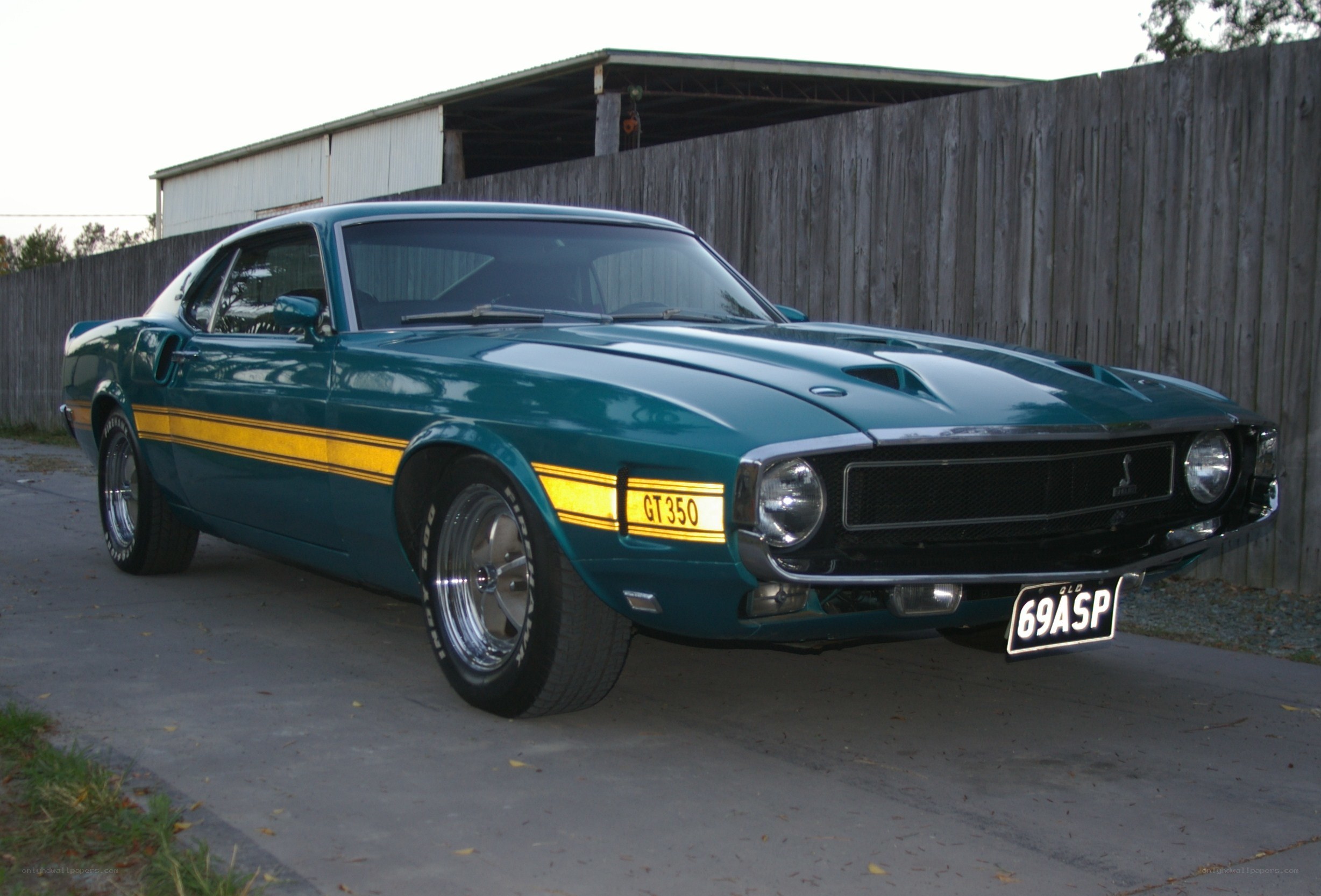 Classic teal muscle car