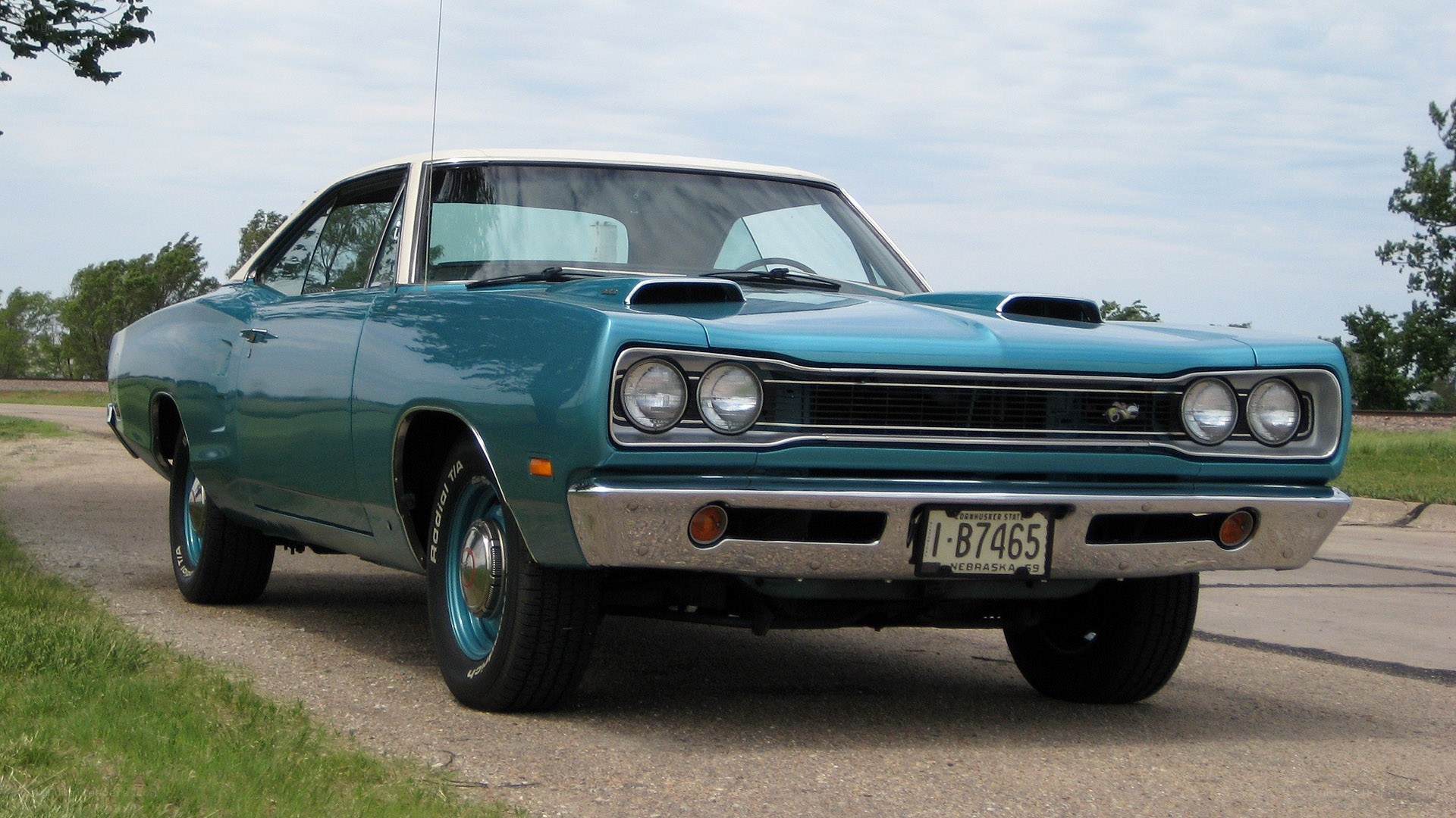 Classic teal muscle car