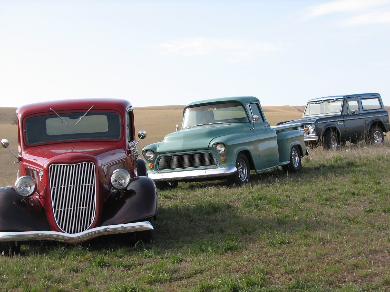Classic trucks in a field