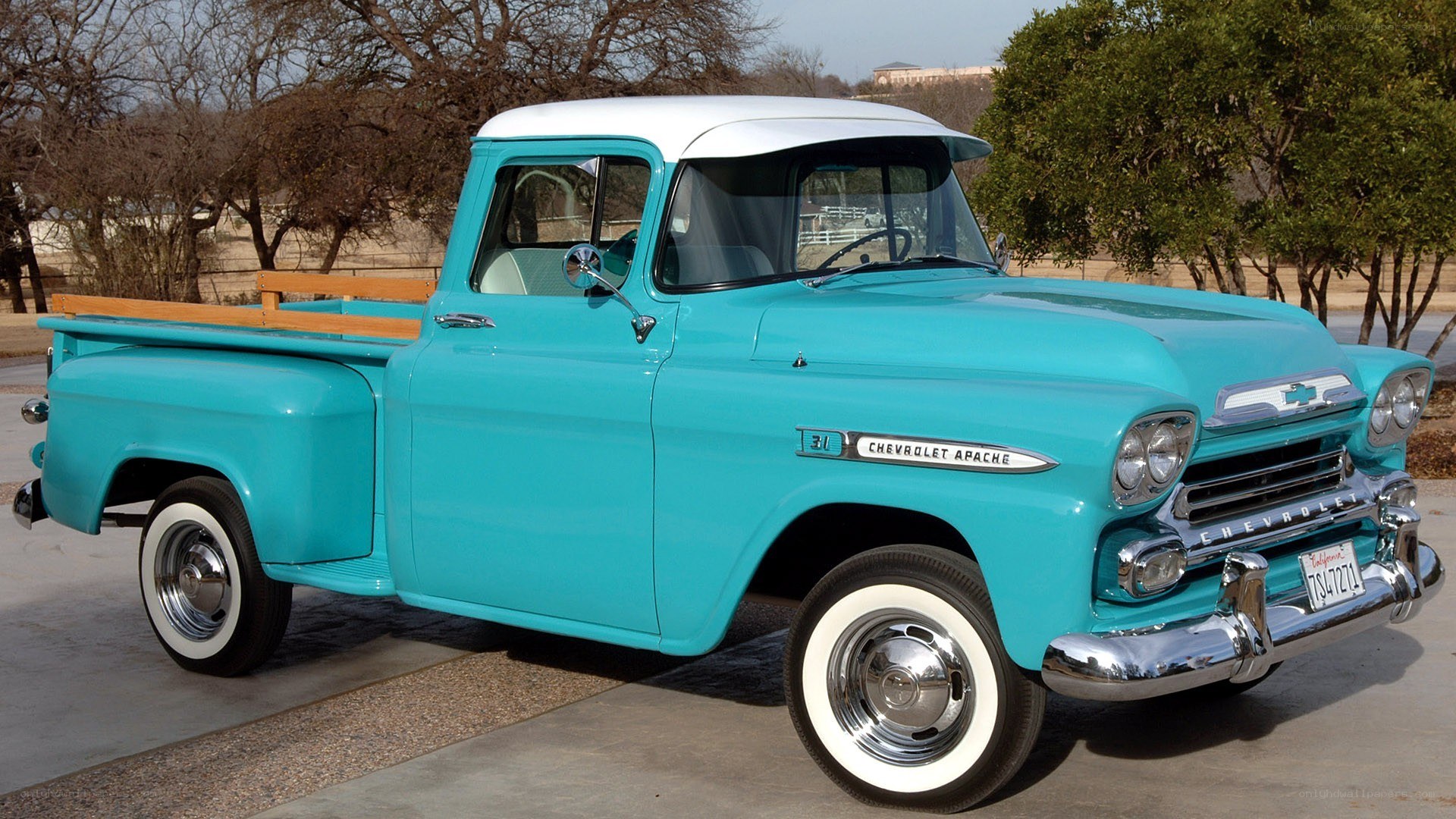 Classic turquoise Chevrolet Apache truck