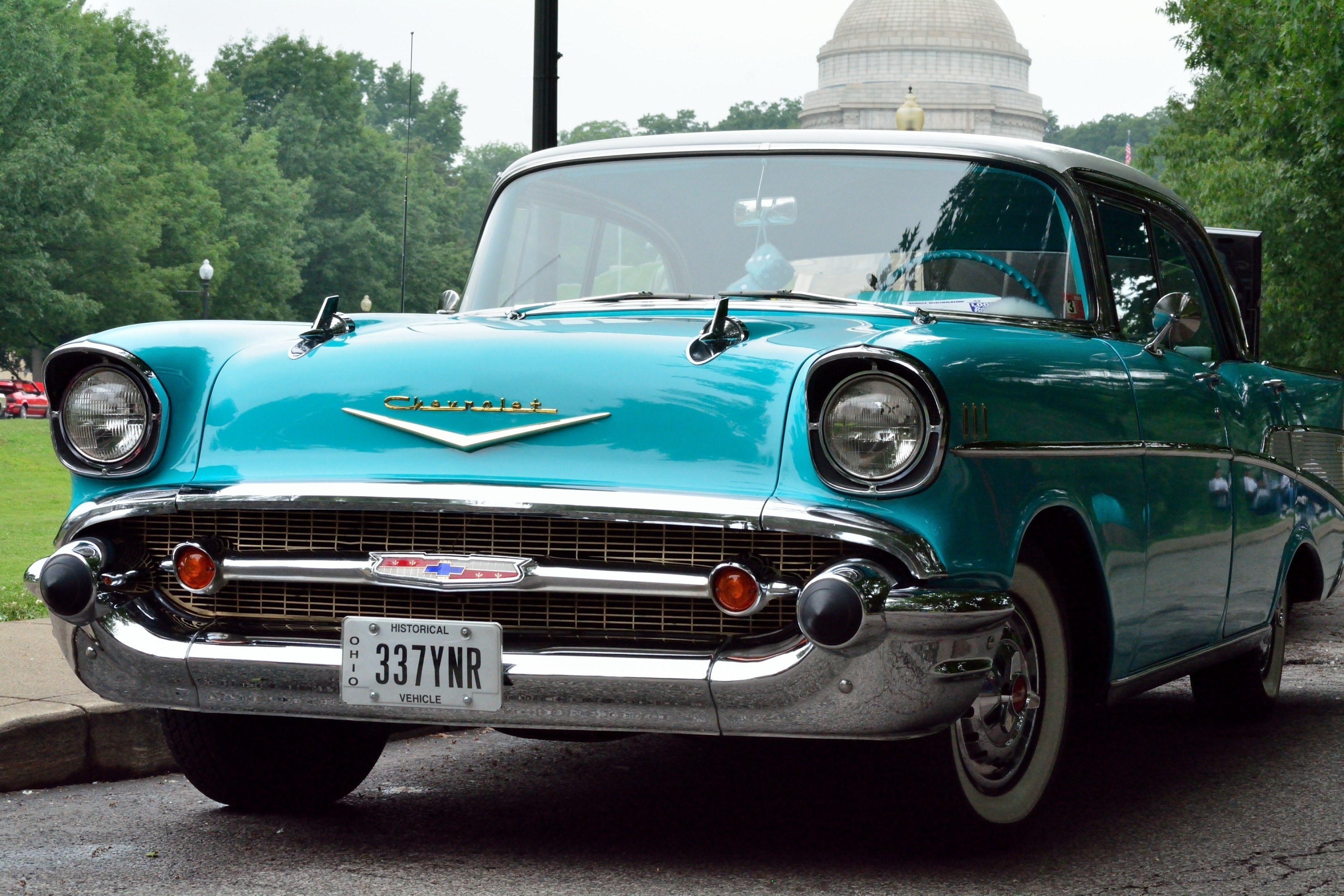 Classic turquoise Chevrolet car