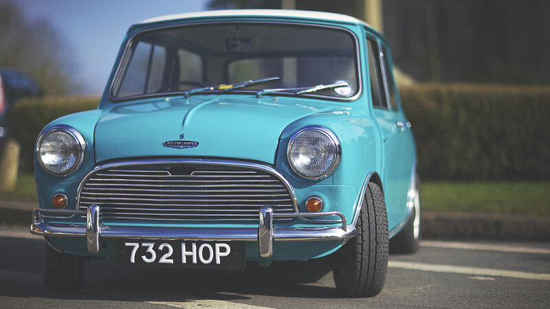 Classic turquoise Mini car